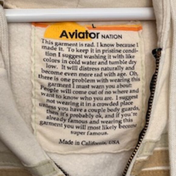 Aviator Nation 5 Stripe Zip Hoodie Cream Tan Beige - Picture 4 of 6